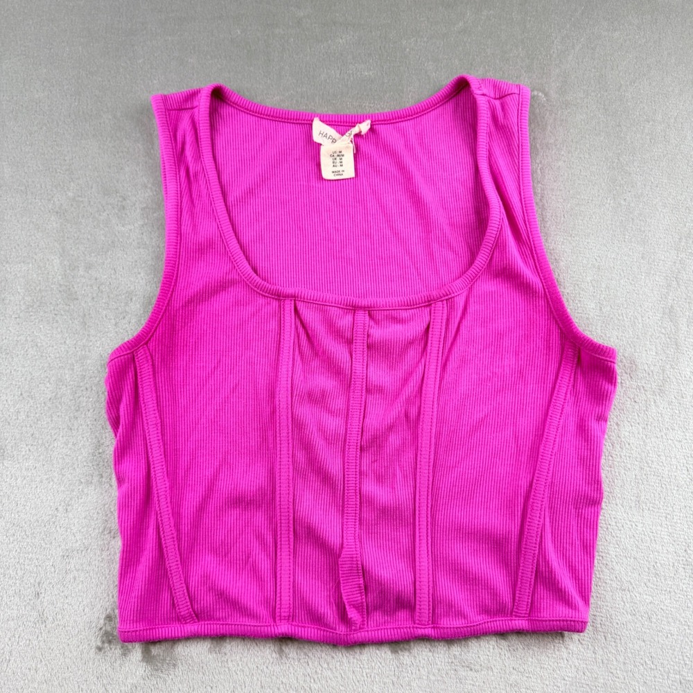 Happily Grey Women's Medium Pink Ribbed Corset Style Sleeveless Crop Top